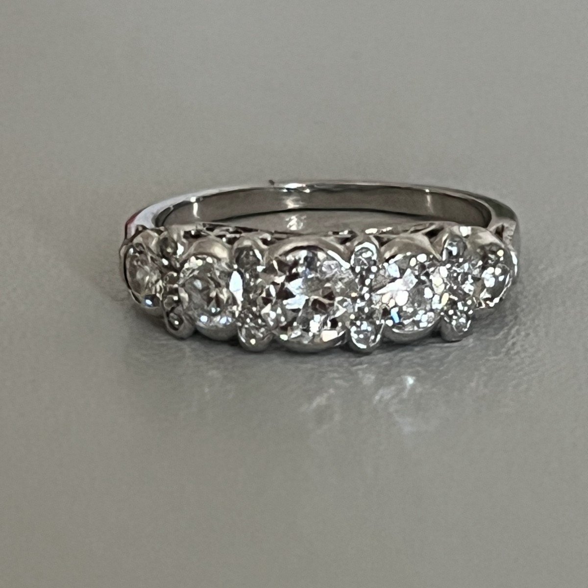 6174- Bague Jarretière Platine Diamants 1,00 Ct