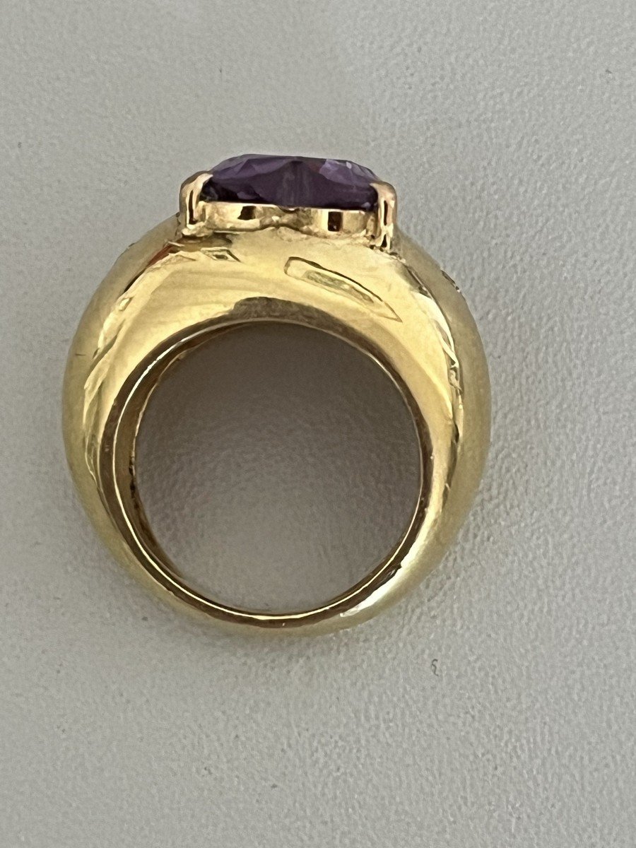 6055- Yellow Gold Amethyst Heart Diamond Band Ring-photo-3