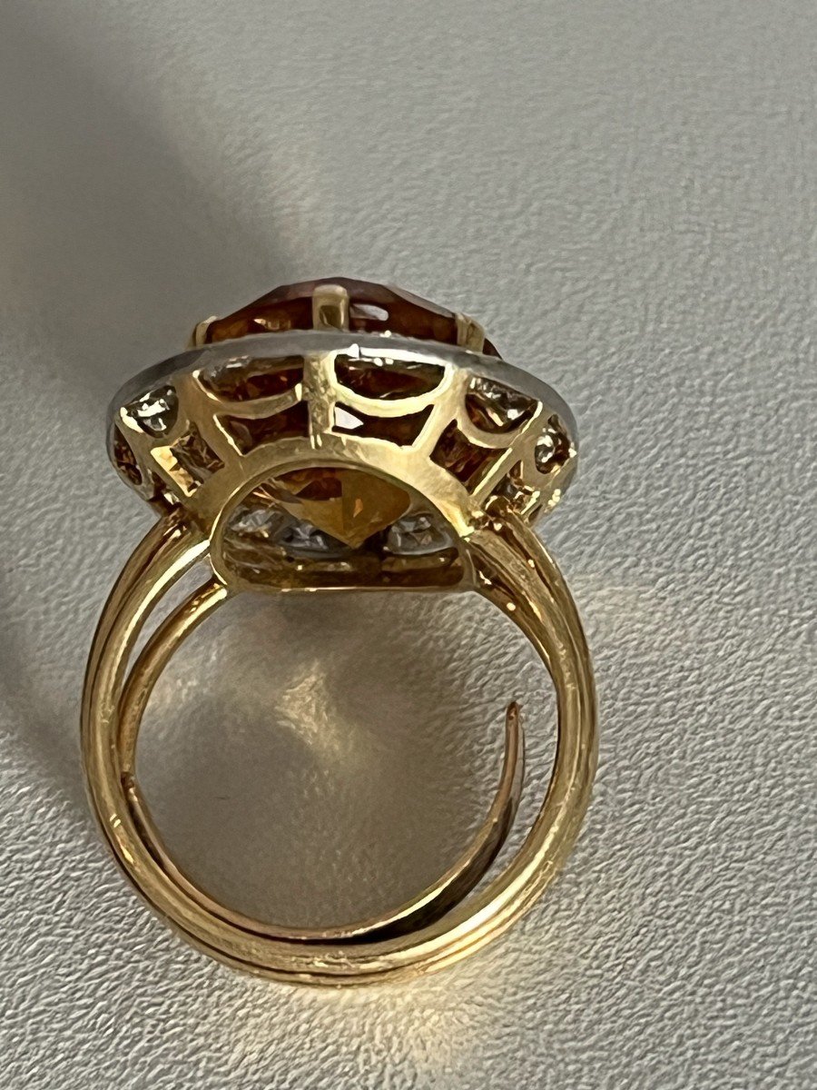 6198- Yellow Gold Platinum Citrine Diamond Ring-photo-3