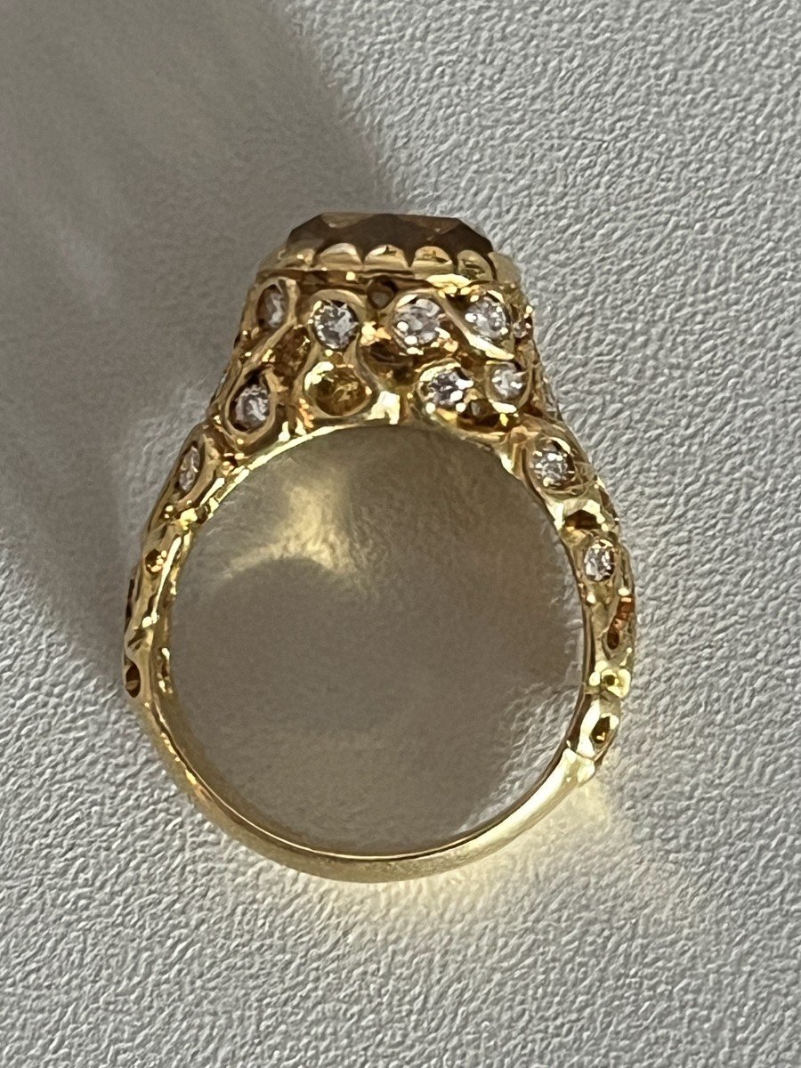 6201- Yellow Gold Dome Ring Citrine Diamonds-photo-3