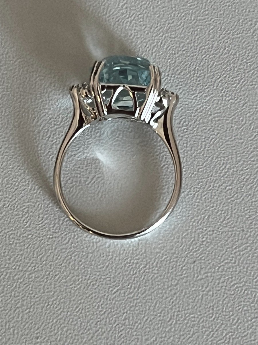 3737- White Gold Ring Aquamarine Cushion Diamonds-photo-1