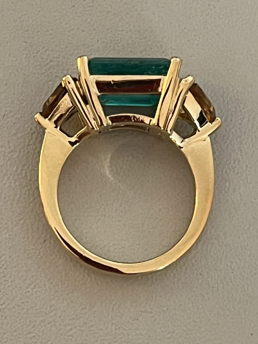 5180- Yellow Gold Ring With 3.70 Ct Emerald And Citrines-photo-3