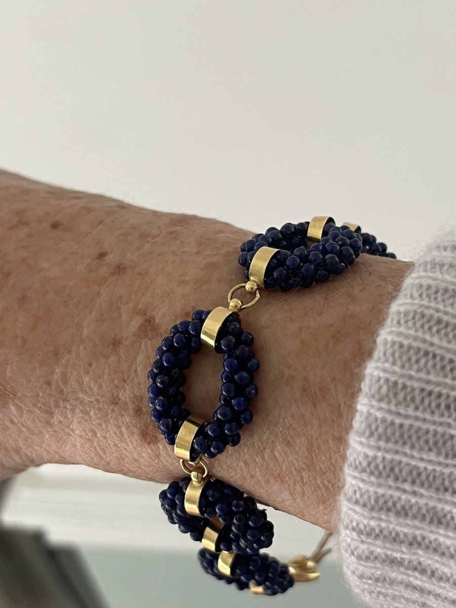 6070- Yellow Gold Lapis Lazuli Bracelet-photo-2