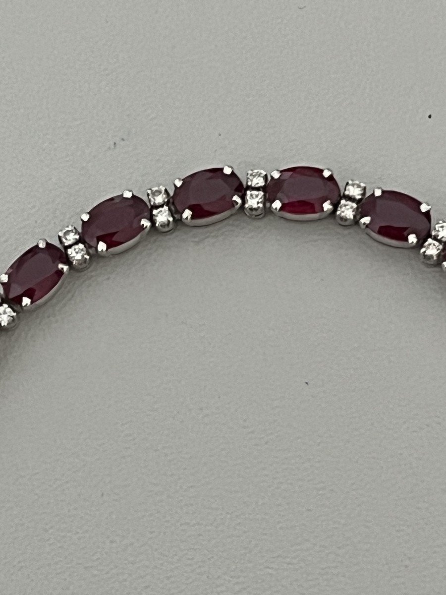 6270- Bracelet Rivière Or Gris Rubis Diamants-photo-4