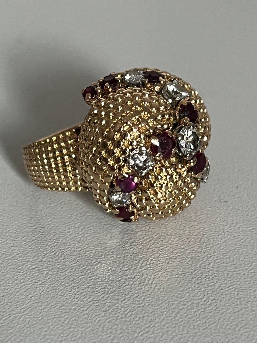 6272- Bague Turban Or Jaune Rubis Diamants-photo-4