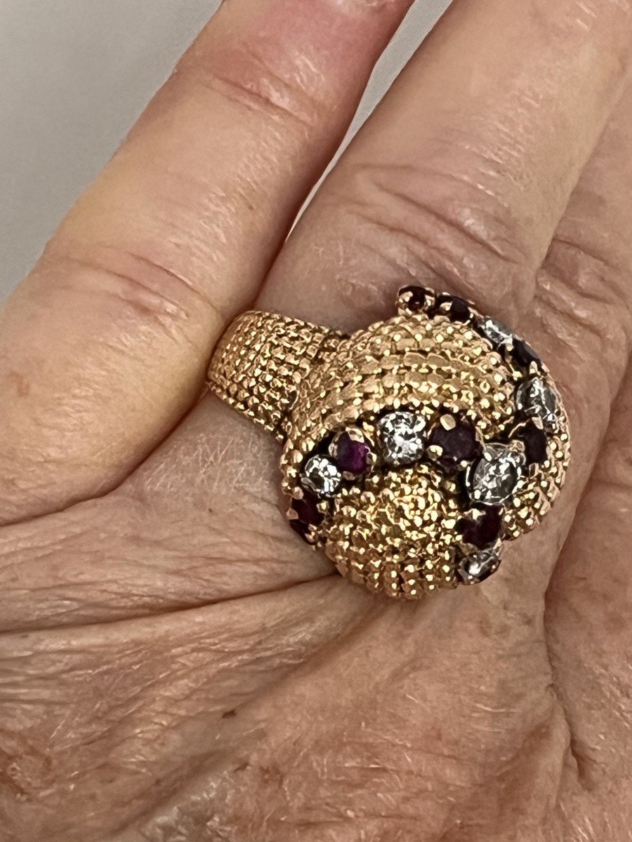 6272- Bague Turban Or Jaune Rubis Diamants-photo-2