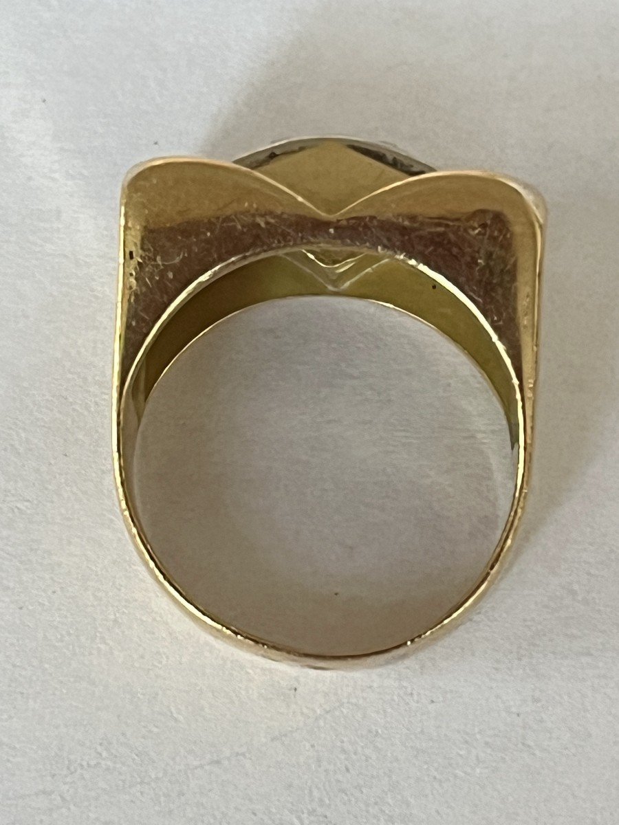 6288- Tank Ring Yellow Gold Diamonds 1940s-photo-3