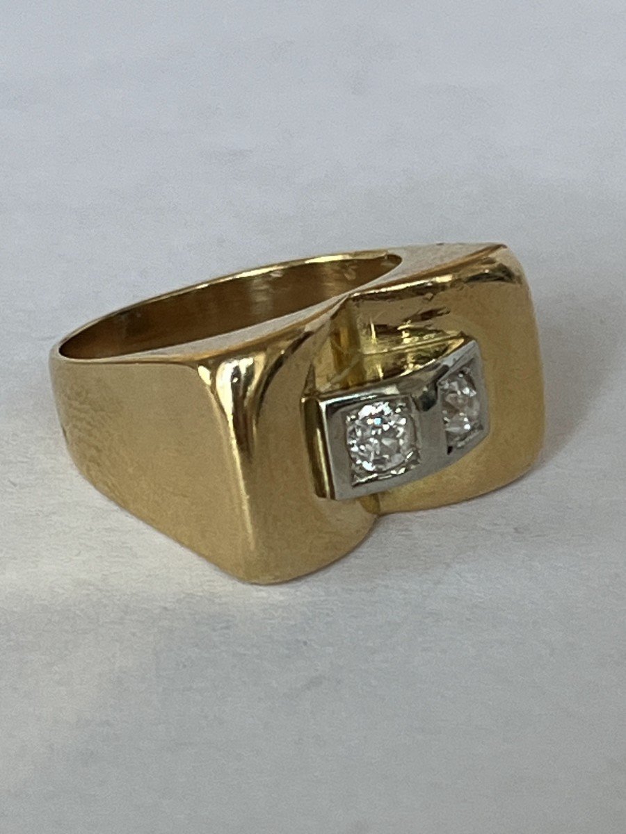 6288- Tank Ring Yellow Gold Diamonds 1940s-photo-4