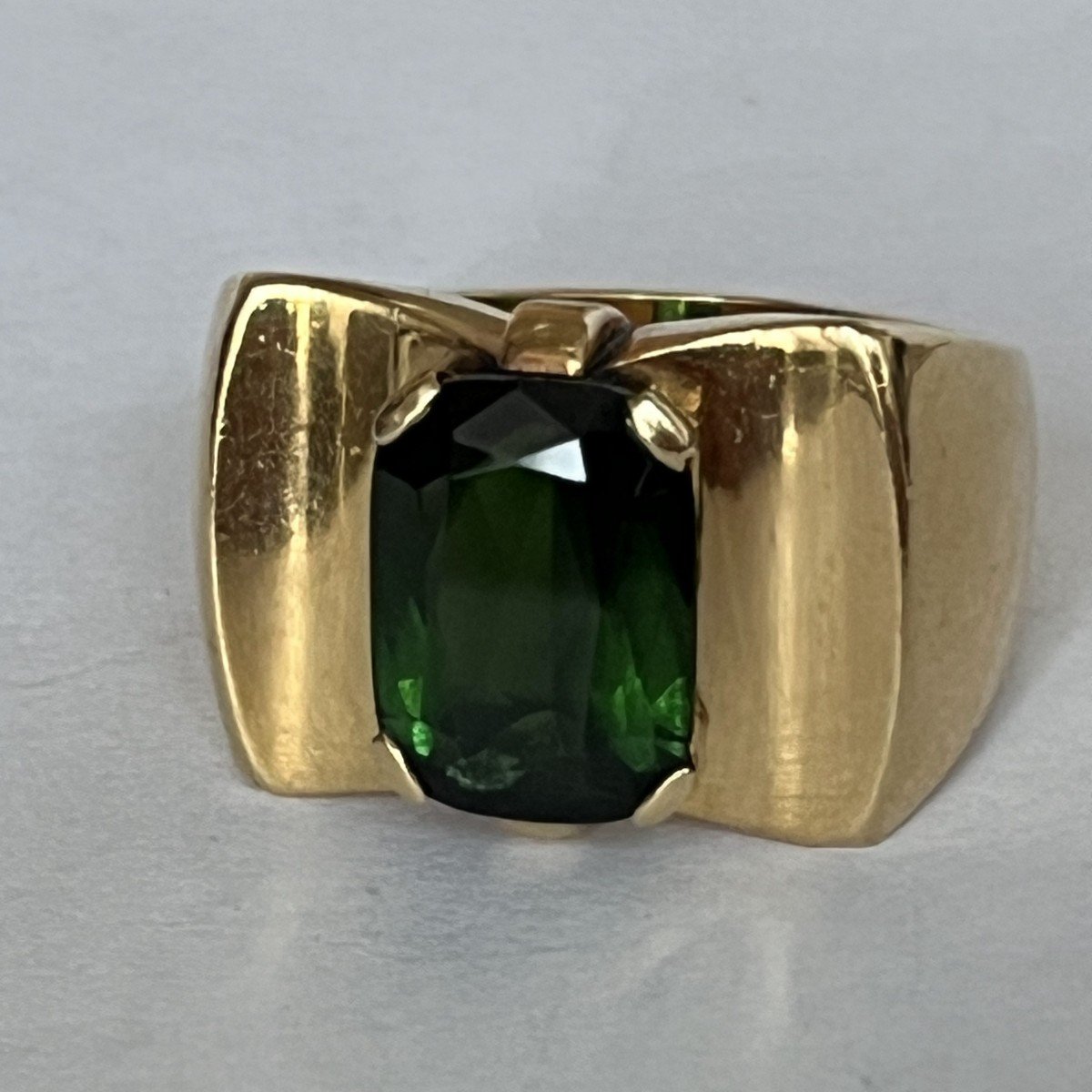 6291- Bague Chevalière Or Jaune Tourmaline Années 1950