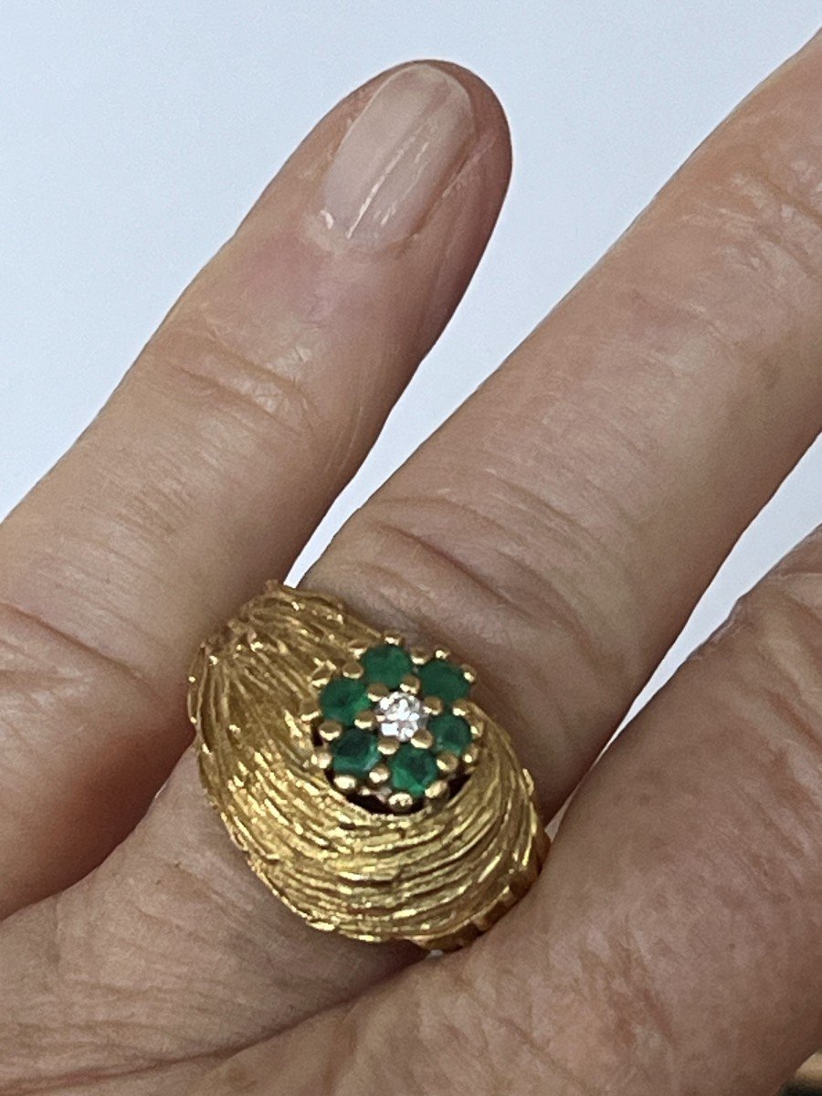 6327- Bague Tourbillon Or Jaune Martelé Chrysoprases-photo-2