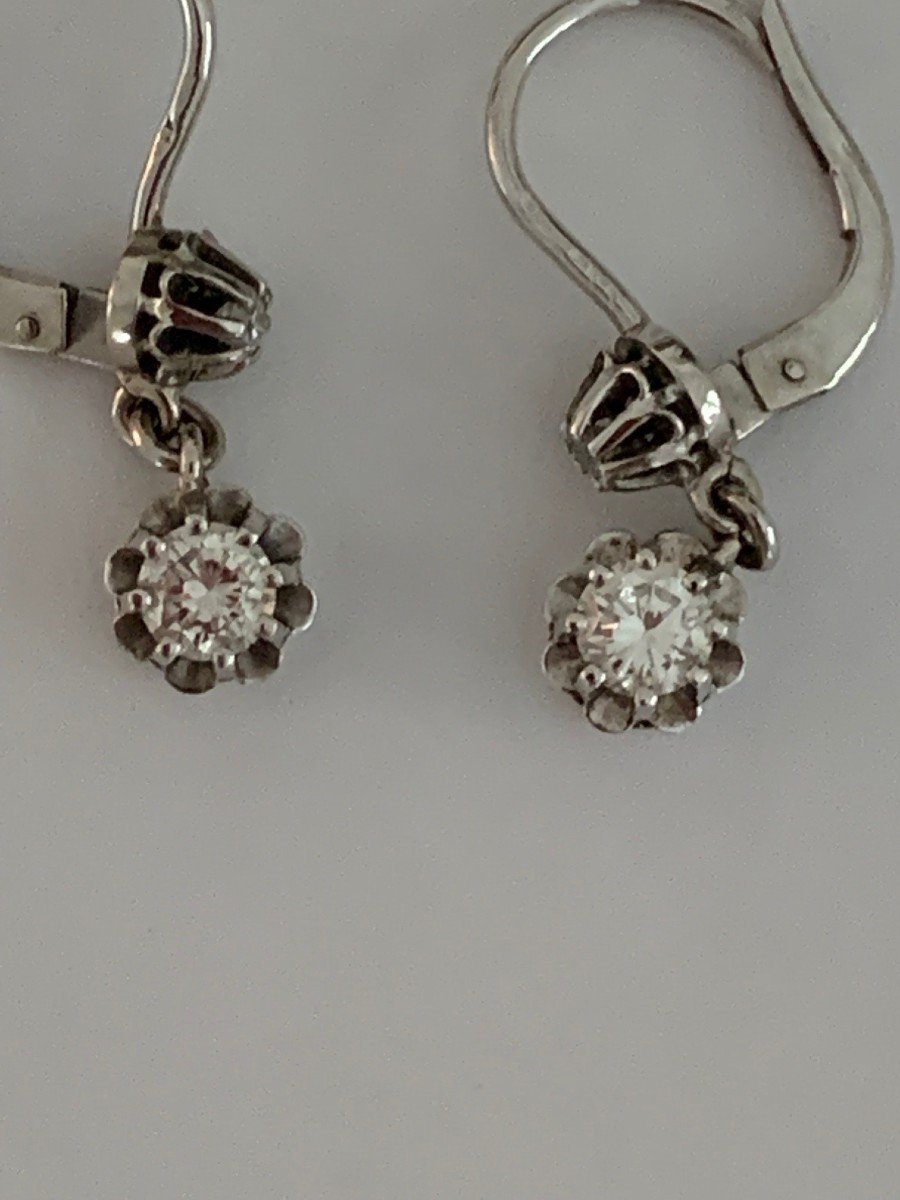 3092- Boucles d'Oreilles Dormeuses Or Gris Diamants-photo-1