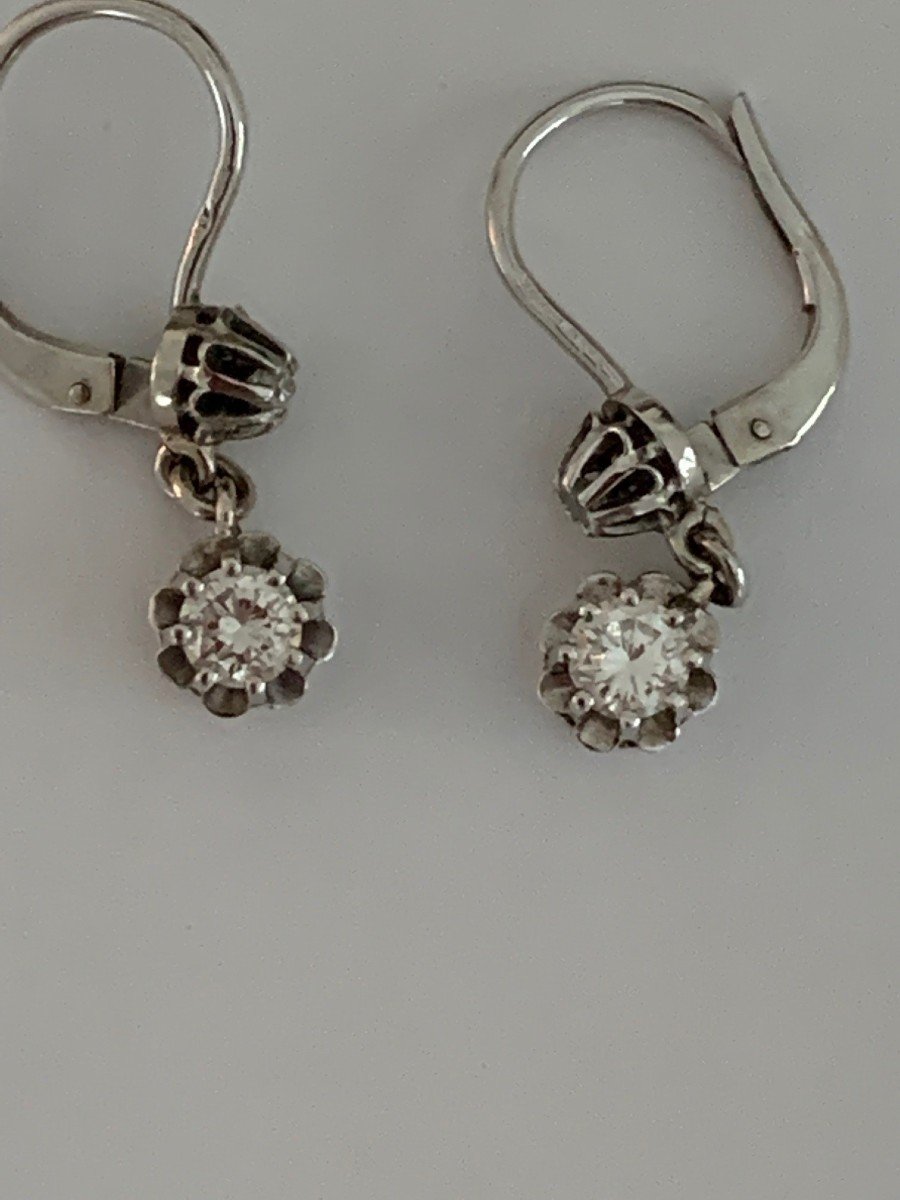 3092- Boucles d'Oreilles Dormeuses Or Gris Diamants-photo-2