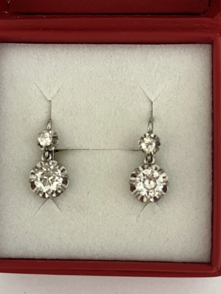 3092- Boucles d'Oreilles Dormeuses Or Gris Diamants-photo-4