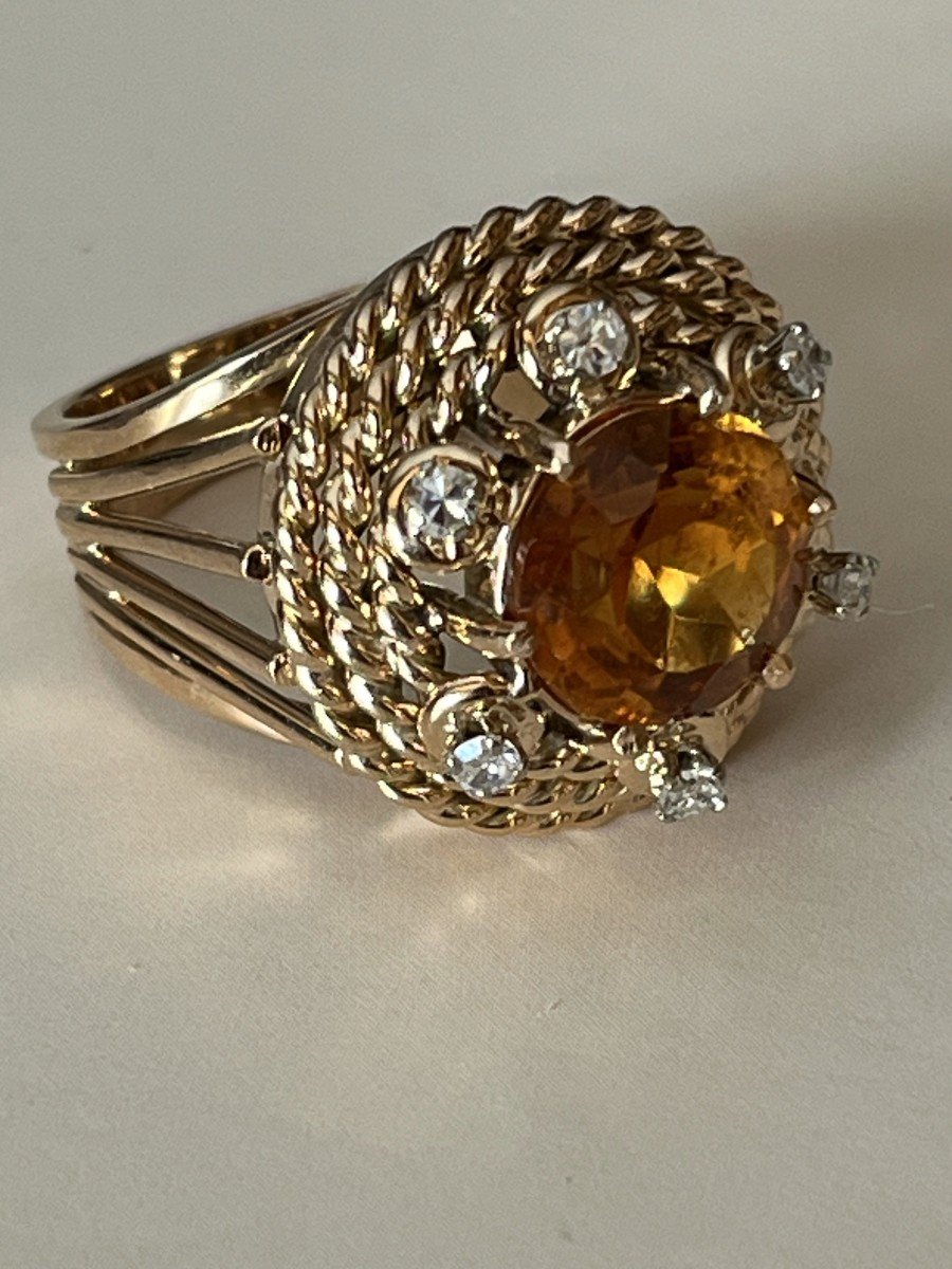 5378- Bague Boule Années 1940 Fils d'Or Jaune Citrine-photo-4