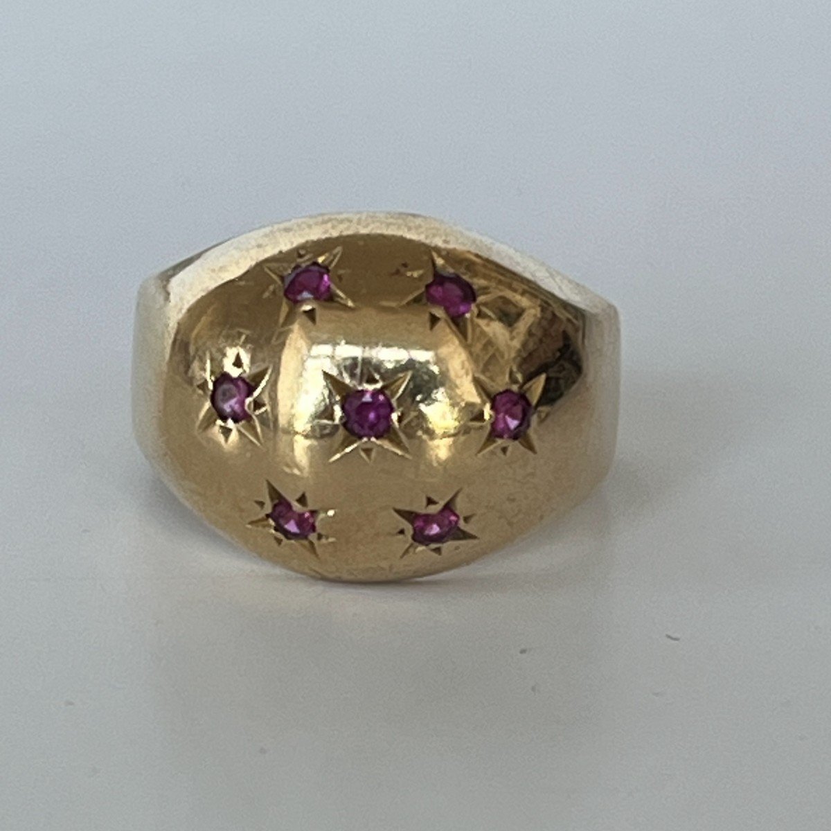 6271- Bague Boule Or Jaune Rubis Synthétiques