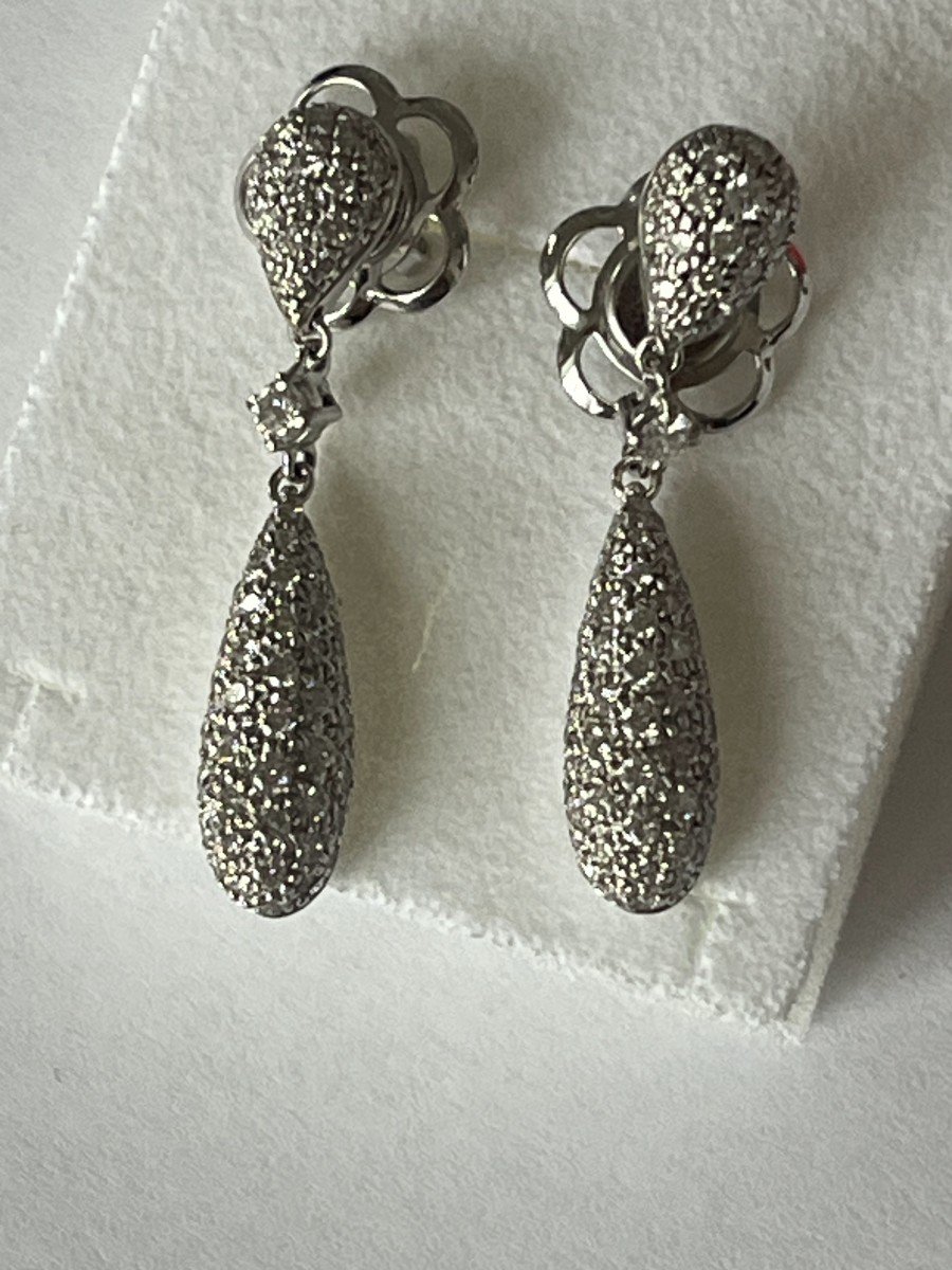 6301- White Gold Diamond Dangle Earrings-photo-4