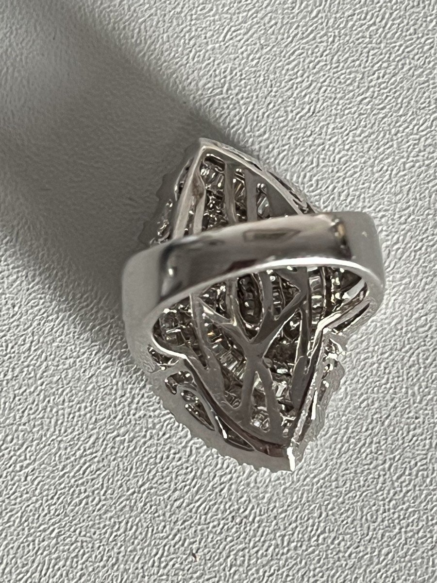 6317- Importante Bague Marquise Or Gris Diamants 4,20 Ct-photo-4