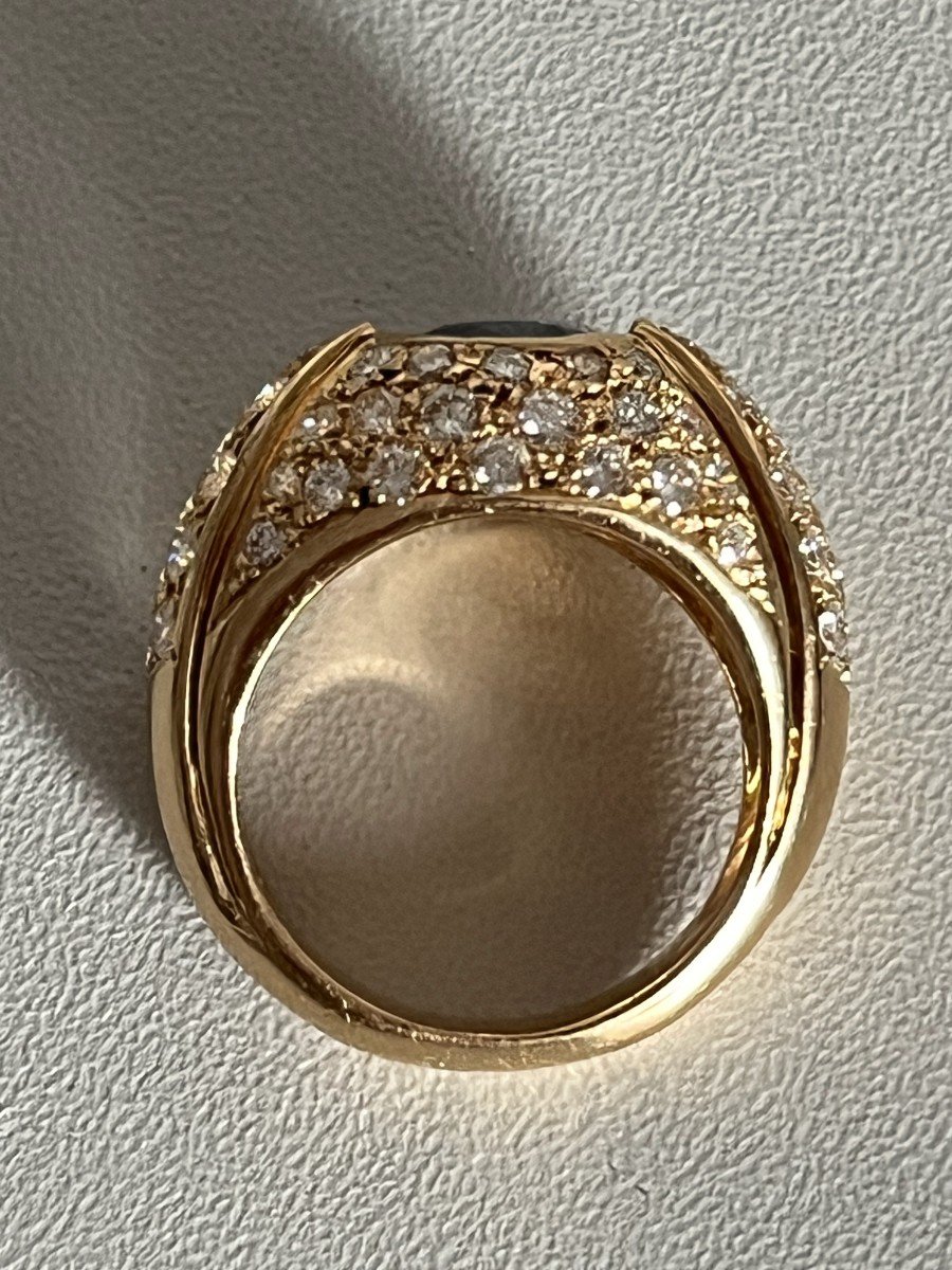 6318- Bague Bombée Or Jaune Saphir Diamants-photo-3