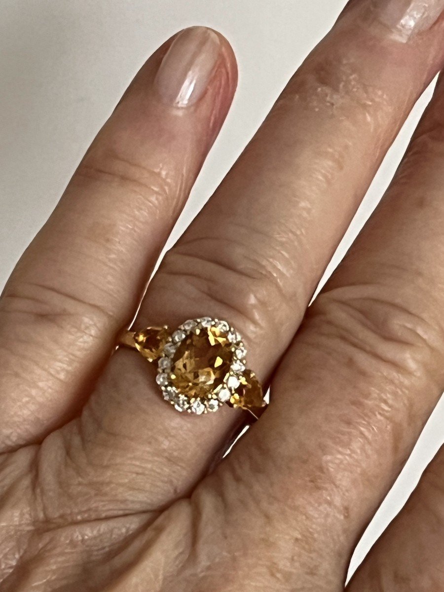 6320- Yellow Gold Citrine Diamond Ring-photo-2