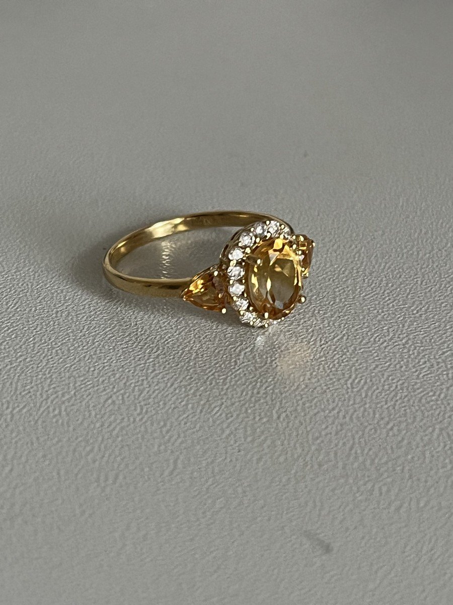 6320- Yellow Gold Citrine Diamond Ring-photo-4