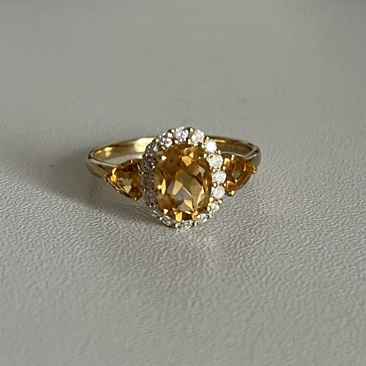 6320- Yellow Gold Citrine Diamond Ring