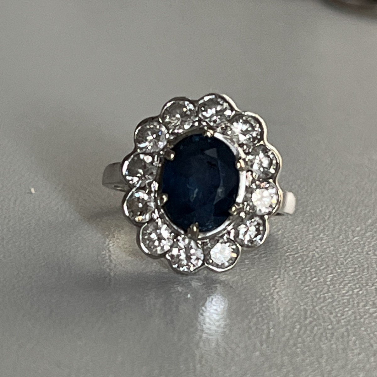 6350- White Gold Sapphire Diamond Ring