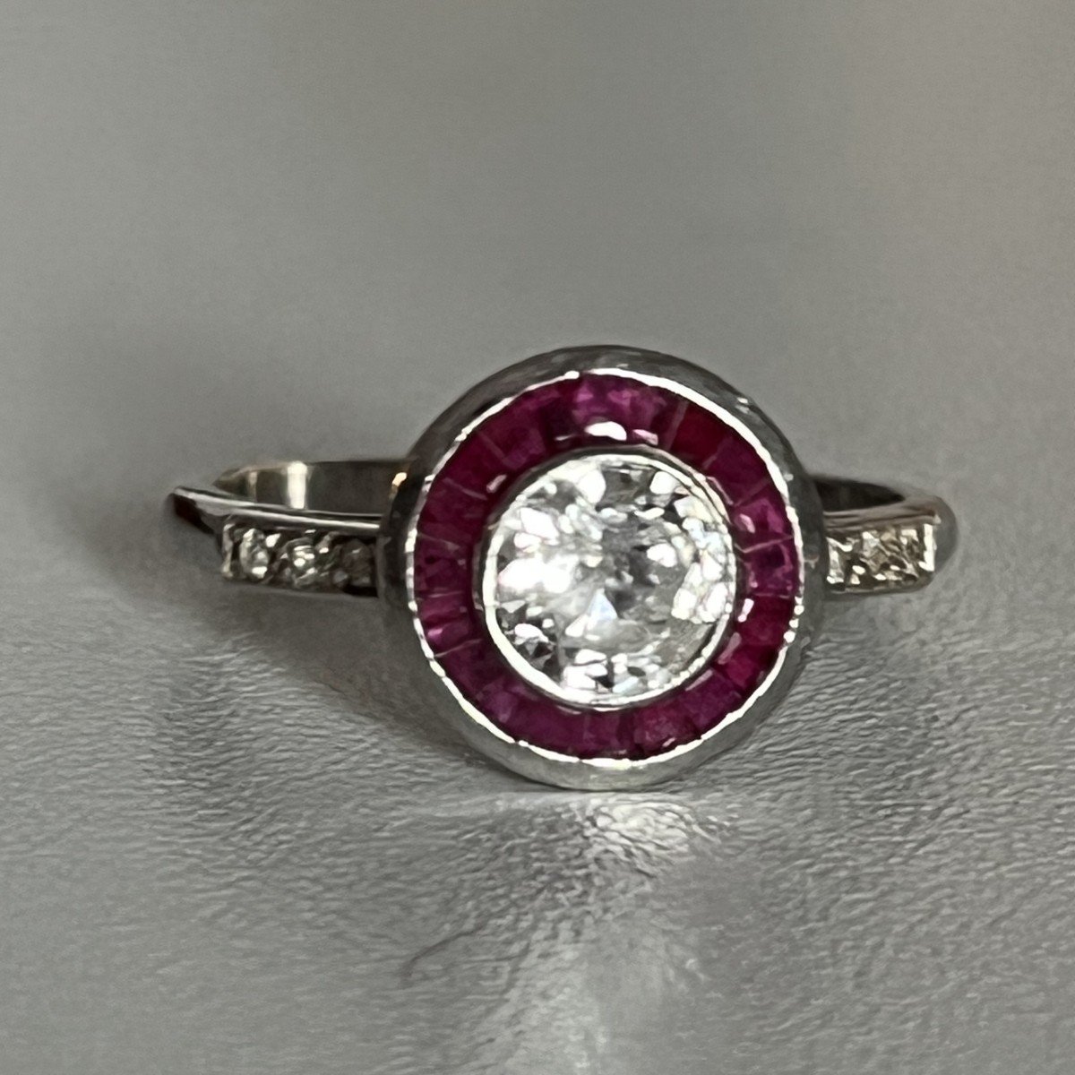 6357- Target Ring In White Gold, Diamonds, And Rubies