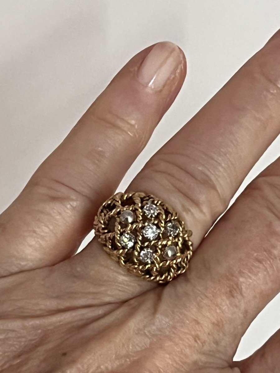 6204- Yellow Gold Dome Ring With Diamonds-photo-2