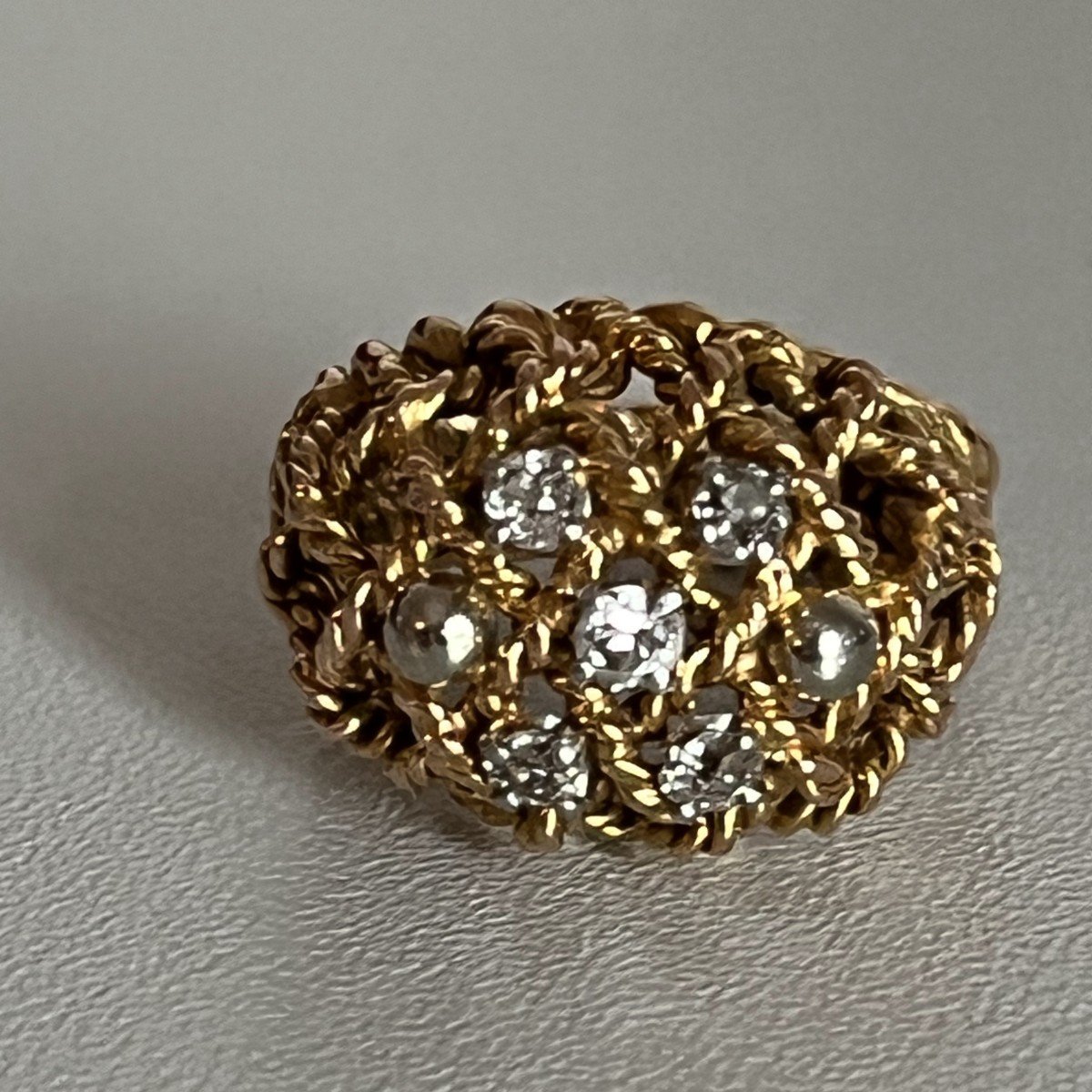 6204- Yellow Gold Dome Ring With Diamonds