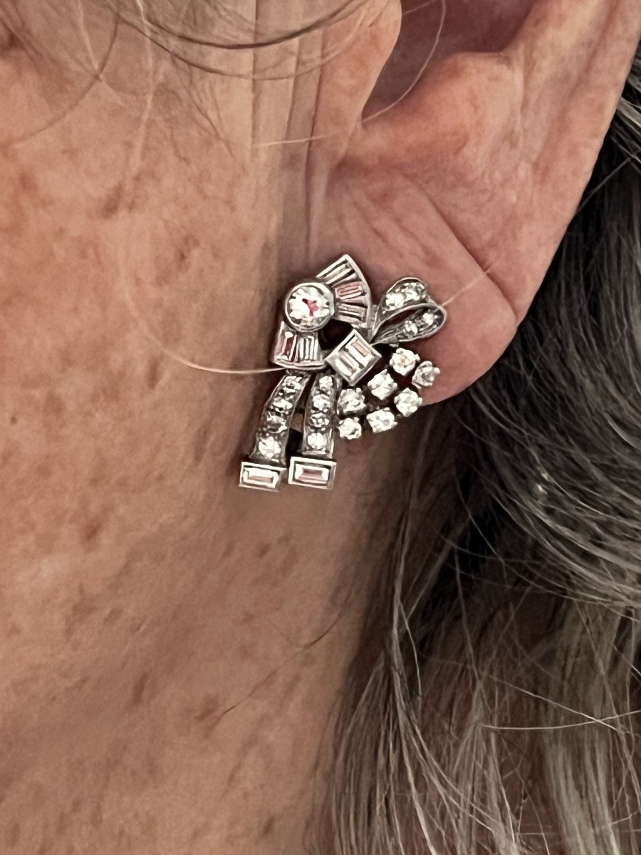 6205- Boucles d'Oreilles Or Gris Platine Diamants-photo-2