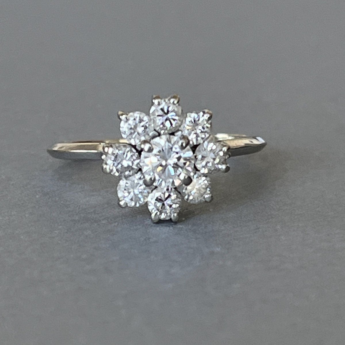 6333- White Gold Flower Ring With Diamonds (approx. 1.00 Ct)