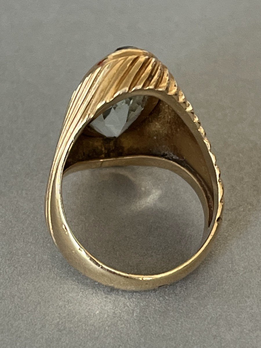 6342- Yellow Gold Aquamarine Signet Ring-photo-3