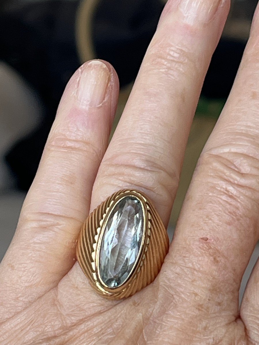 6342- Yellow Gold Aquamarine Signet Ring-photo-1