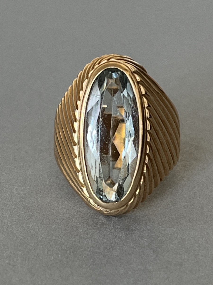 6342- Yellow Gold Aquamarine Signet Ring