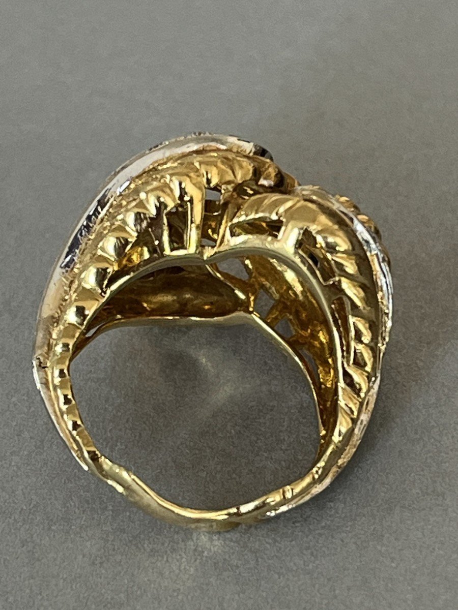 6348- Yellow Gold Foliage Ring With Diamonds From The 1970s-photo-4