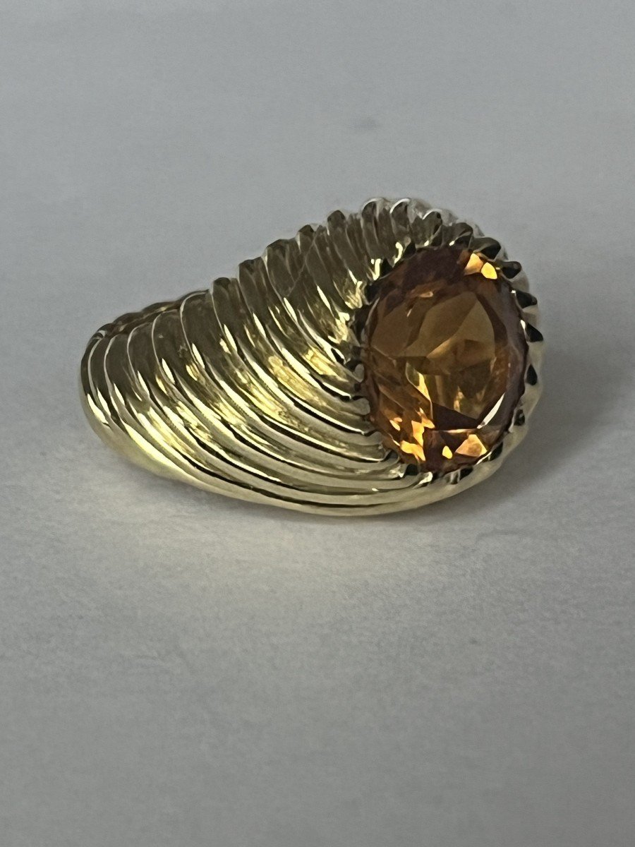 6283- Jean Paris Yellow Gold Citrine Dome Ring-photo-1