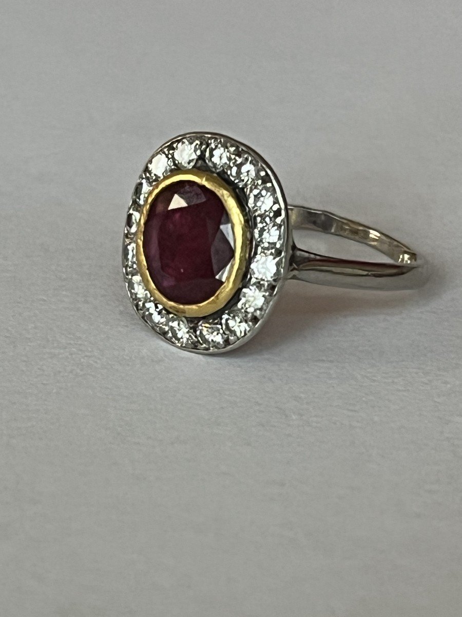 6345- Yellow Gold Platinum Certified Ruby Diamond Ring-photo-2