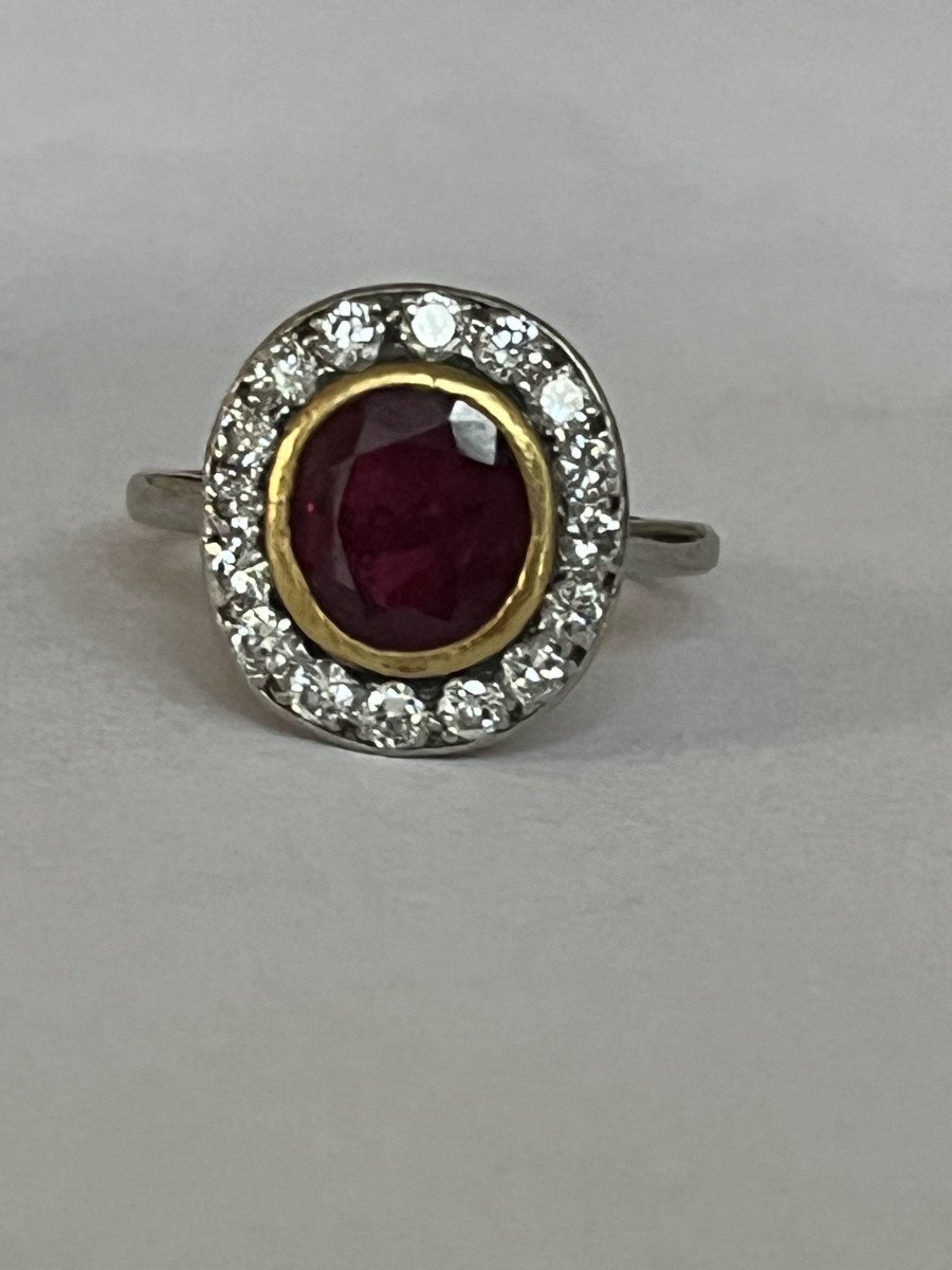 6345- Yellow Gold Platinum Certified Ruby Diamond Ring-photo-2