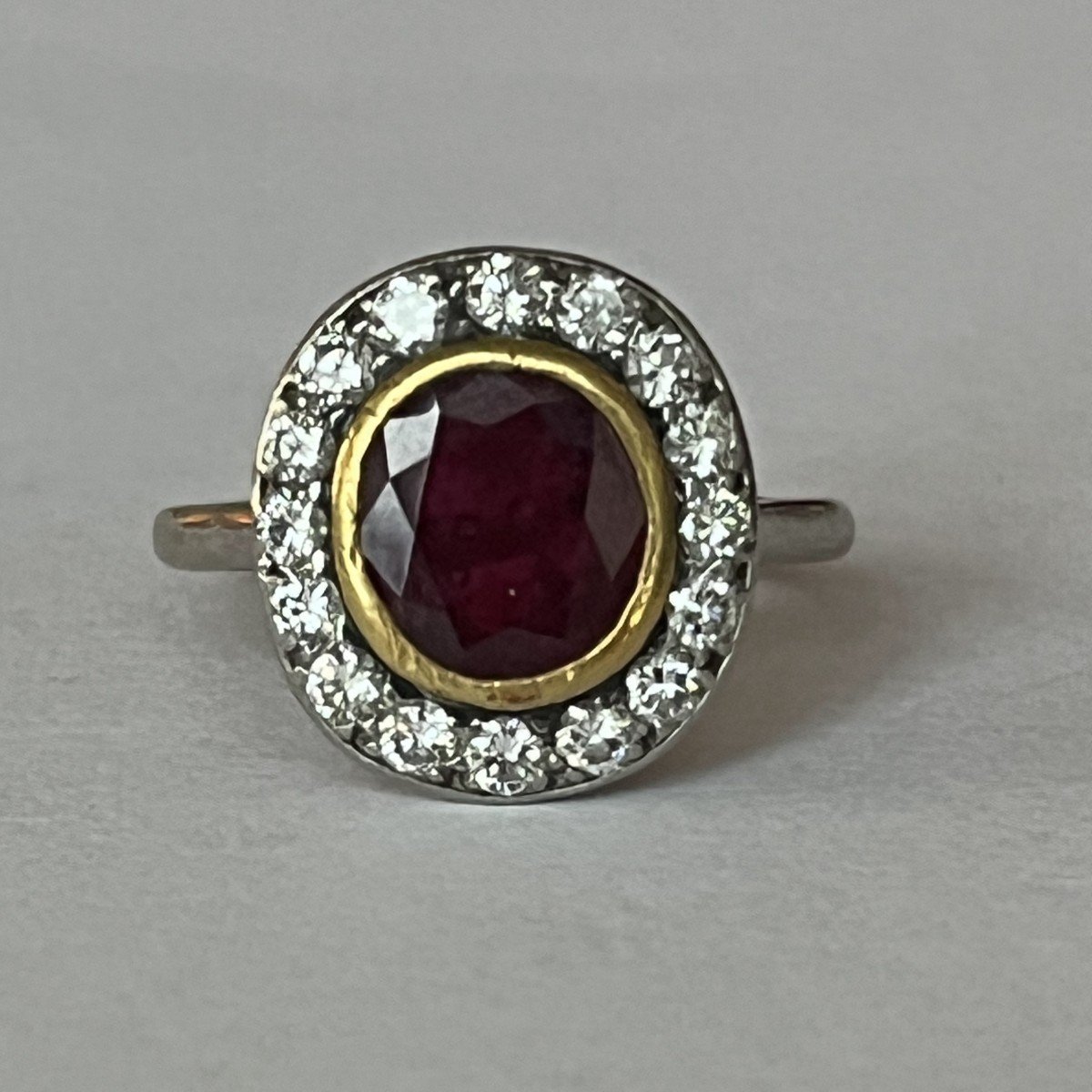 6345- Yellow Gold Platinum Certified Ruby Diamond Ring