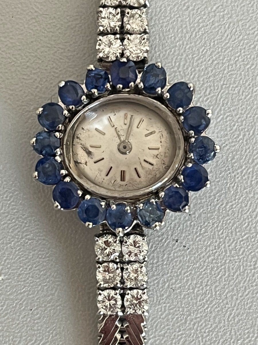 4049- Montre Dame Or Gris Saphirs Diamants-photo-2