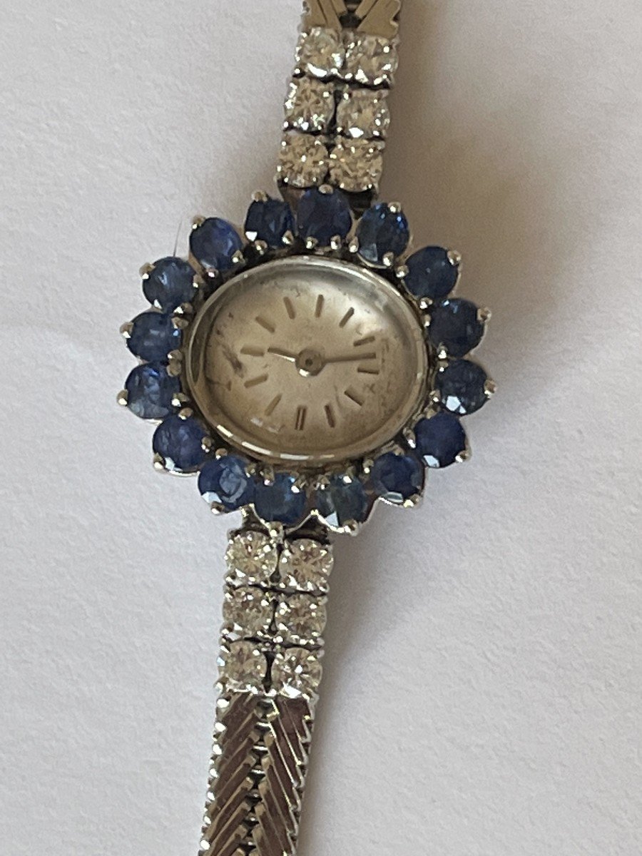 4049- Montre Dame Or Gris Saphirs Diamants-photo-4