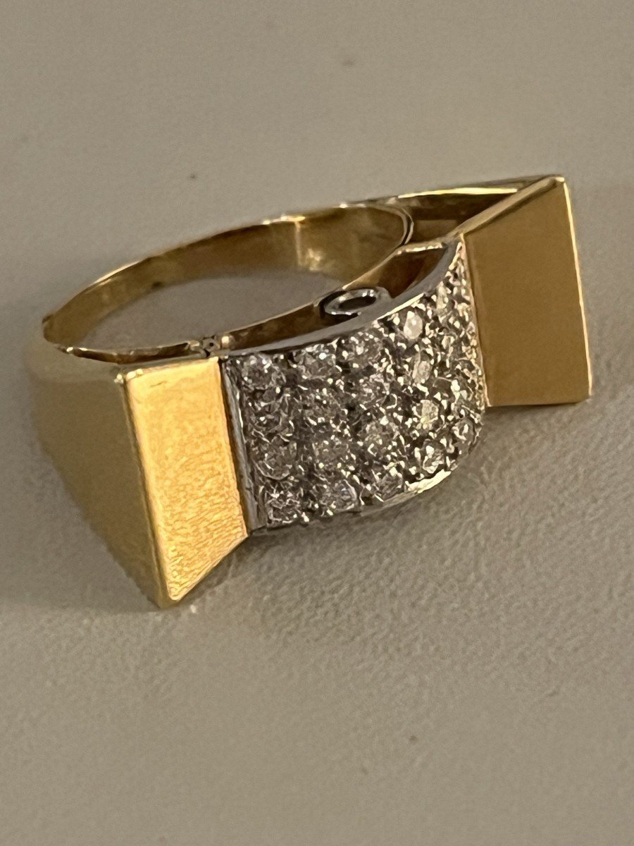 1455- Tank Ring Yellow Gold Platinum Diamonds-photo-1