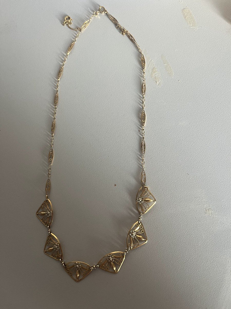 2973- Filigree Yellow Gold Drapery Necklace-photo-3