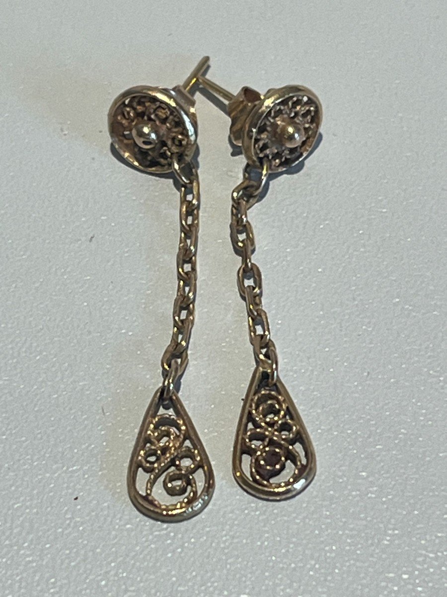 4849- Yellow Gold Filigree Dangle Earrings-photo-2