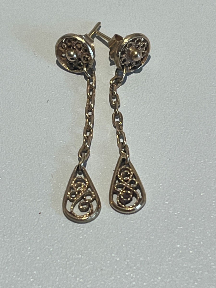 4849- Yellow Gold Filigree Dangle Earrings-photo-3