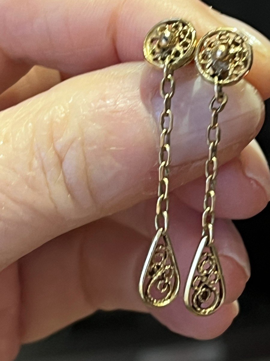 4849- Yellow Gold Filigree Dangle Earrings-photo-1