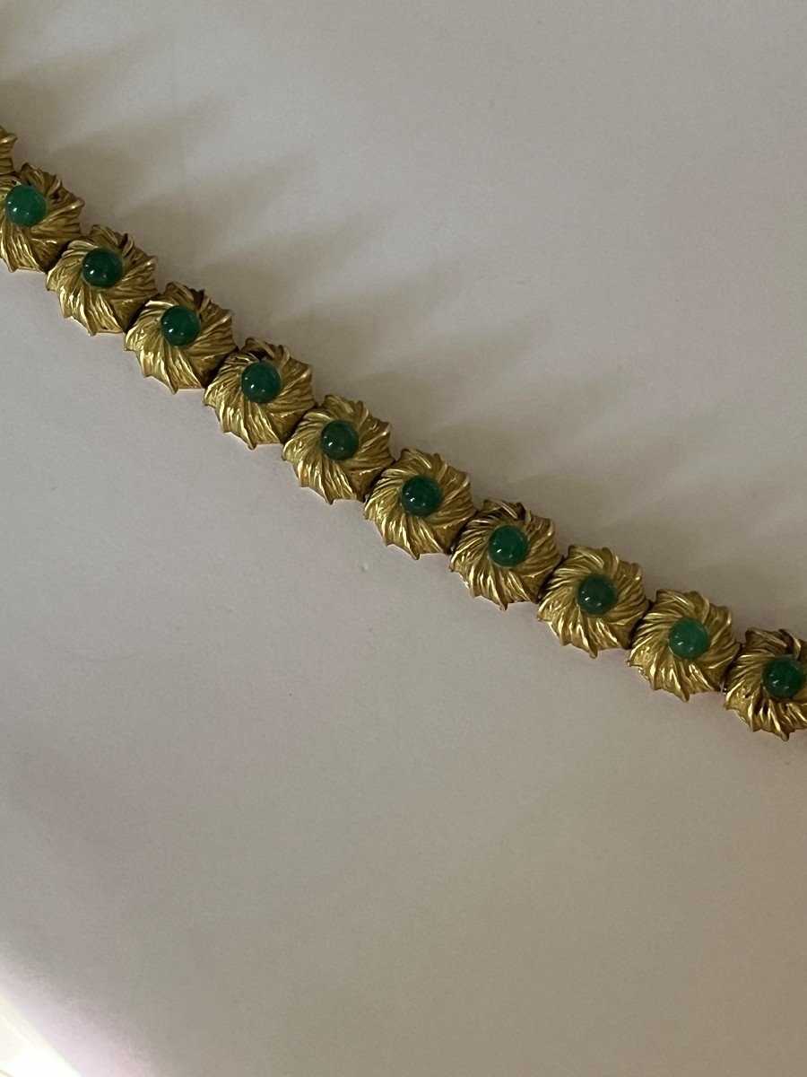 5059- Yellow Gold Chrysoprase Bracelet-photo-2