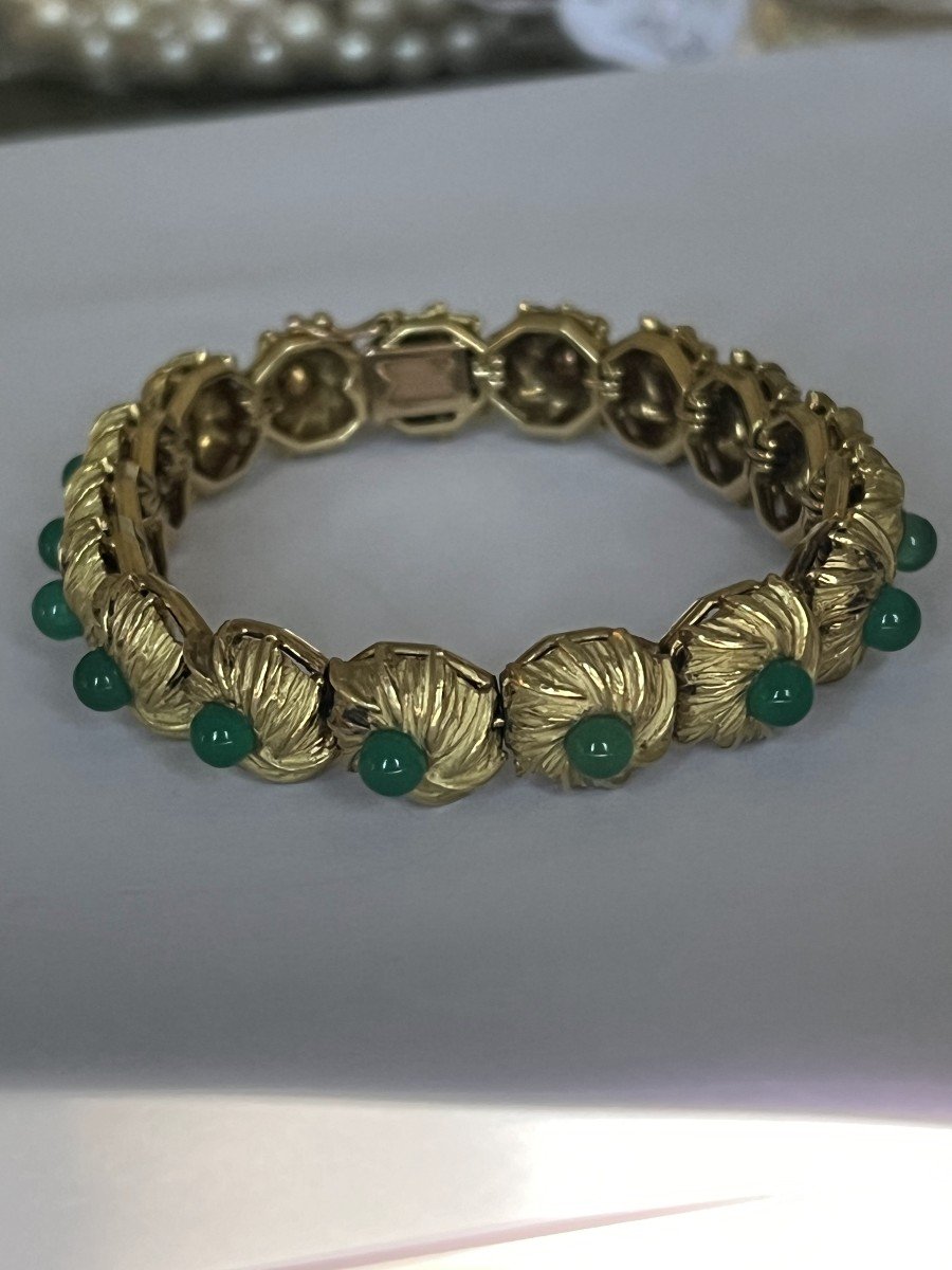 5059- Yellow Gold Chrysoprase Bracelet-photo-4