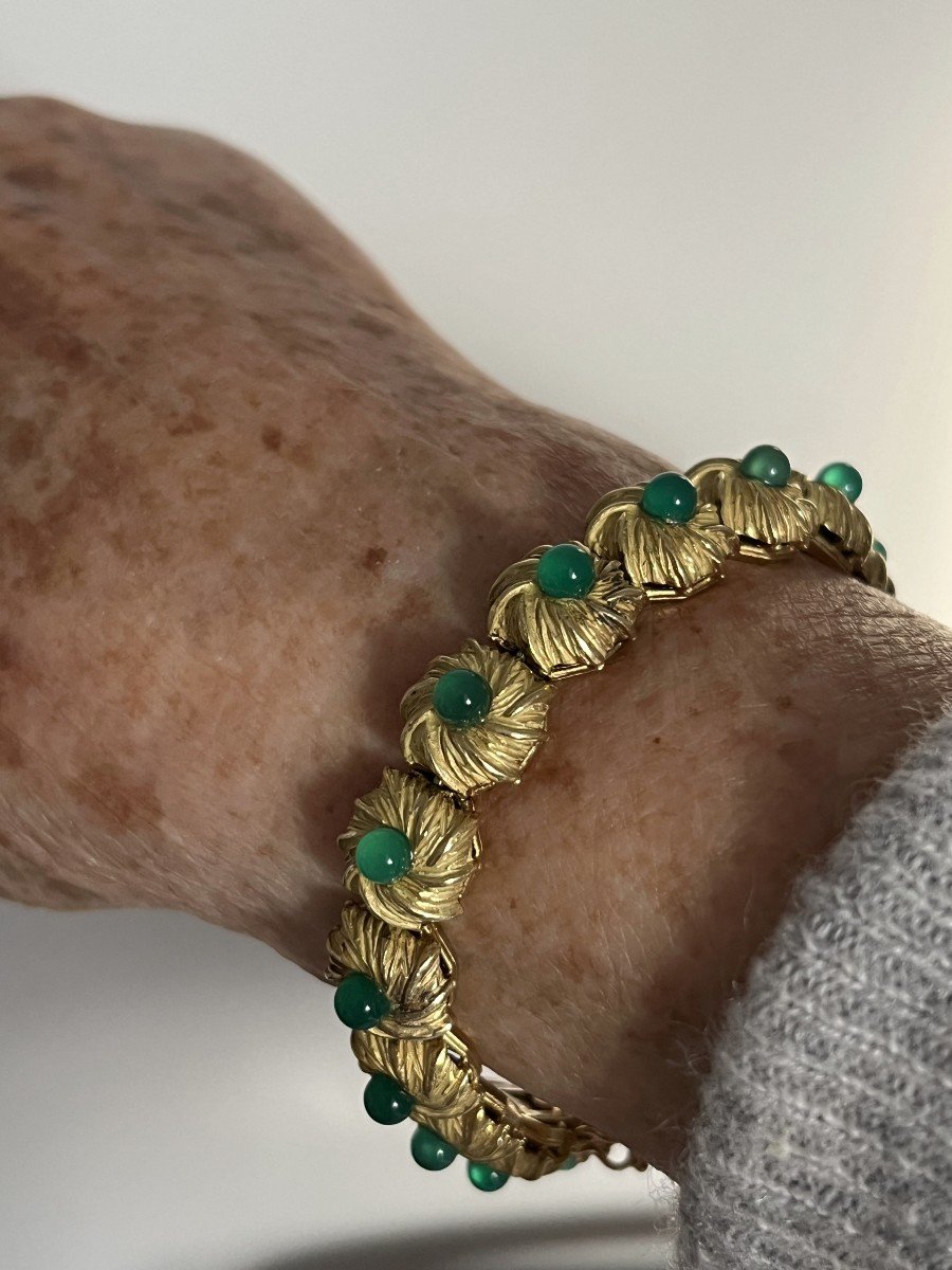 5059- Yellow Gold Chrysoprase Bracelet-photo-8