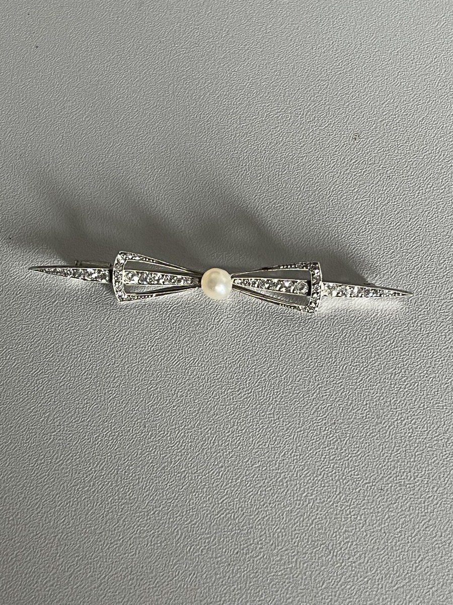 5209- Platinum Bow Brooch With Akoya Pearl Diamonds-photo-2